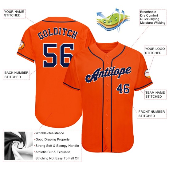 Maillot de baseball orange personnalisé bleu marine-blanc authentique Maillot de baseball orange personnalisé bleu marine-blanc authentique