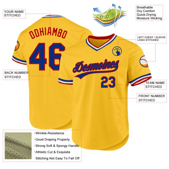 Maillot de baseball authentique Throwback Royal-Red Custom Gold