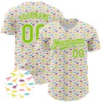 Maillot de baseball personnalisé vert animal 3D motif néon dinosaure blanc authentique Maillot de baseball personnalisé vert animal 3D motif néon dinosaure blanc authentique