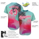 Maillot motif palmier personnalisé design néon baseball 3D aqua authentique hawaïen rose-blanc feuilles Maillot motif palmier personnalisé design néon baseball 3D aqua authentique hawaïen rose-blanc feuilles