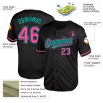 Maillot de baseball personnalisé authentique rétro rose-aqua noir en maille Maillot de baseball personnalisé authentique rétro rose-aqua noir en maille