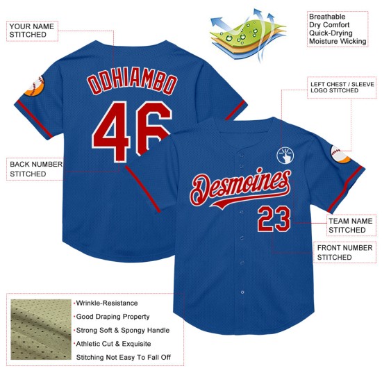 Maillot de baseball authentique personnalisé rouge-blanc bleu rétro Maillot de baseball authentique personnalisé rouge-blanc bleu rétro