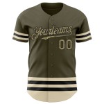 Maillot authentique de Baseball Service pour saluer le camouflage olive personnalisé noir-crème Maillot authentique de Baseball Service pour saluer le camouflage olive personnalisé noir-crème