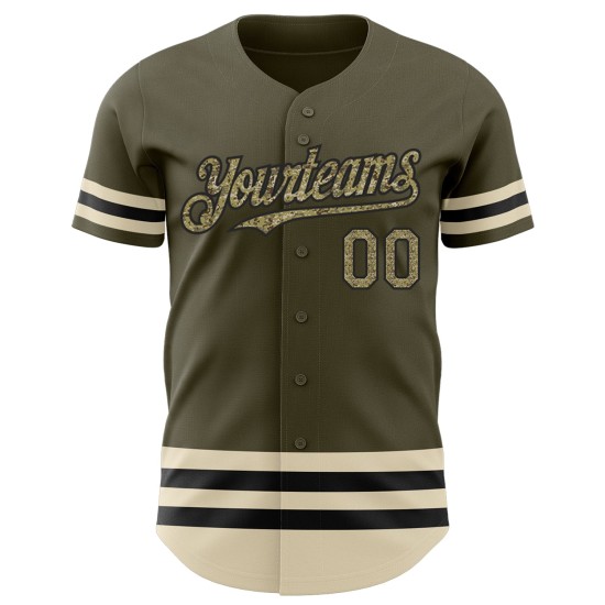 Maillot authentique de Baseball Service pour saluer le camouflage olive personnalisé noir-crème Maillot authentique de Baseball Service pour saluer le camouflage olive personnalisé noir-crème
