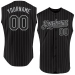 Maillot de baseball personnalisé sans manches à rayures noires authentiques gris Maillot de baseball personnalisé sans manches à rayures noires authentiques gris