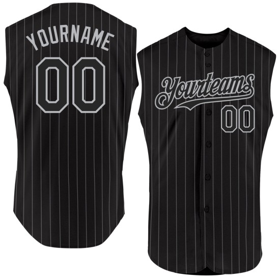 Maillot de baseball personnalisé sans manches à rayures noires authentiques gris Maillot de baseball personnalisé sans manches à rayures noires authentiques gris