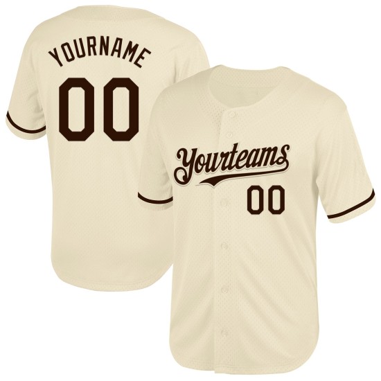 Maillot de baseball personnalisé en maille marron authentique crème rétro Maillot de baseball personnalisé en maille marron authentique crème rétro