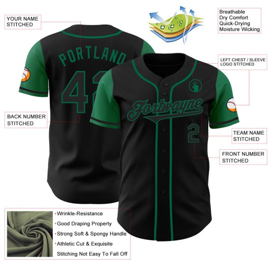 Maillot de baseball noir authentique Kelly Green, deux couleurs personnalisées Maillot de baseball noir authentique Kelly Green, deux couleurs personnalisées