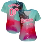 Maillot motif palmier personnalisé design néon baseball 3D aqua authentique hawaïen rose-blanc feuilles Maillot motif palmier personnalisé design néon baseball 3D aqua authentique hawaïen rose-blanc feuilles