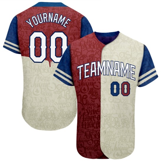 Maillot de baseball Tommy personnalisé blanc-royal authentique motif graffiti 3D Maillot de baseball Tommy personnalisé blanc-royal authentique motif graffiti 3D