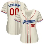 Maillot de baseball authentique à rayures rouges, noires et blanches, crème personnalisée Maillot de baseball authentique à rayures rouges, noires et blanches, crème personnalisée