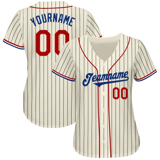 Maillot de baseball authentique à rayures rouges, noires et blanches, crème personnalisée Maillot de baseball authentique à rayures rouges, noires et blanches, crème personnalisée