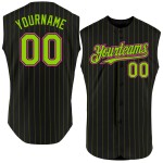 Maillot de baseball sans manches rose vert authentique personnalisé à rayures noires fluo Maillot de baseball sans manches rose vert authentique personnalisé à rayures noires fluo