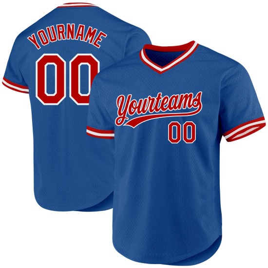 Maillot de baseball personnalisé bleu rouge-blanc authentique rétro Maillot de baseball personnalisé bleu rouge-blanc authentique rétro
