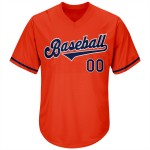 Maillot de baseball authentique rétro bleu marine, blanc, orange, jersey côtelé, personnalisé