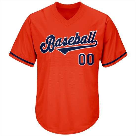 Maillot de baseball authentique rétro bleu marine, blanc, orange, jersey côtelé, personnalisé