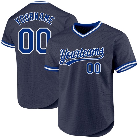 Maillot de baseball personnalisé rétro bleu royal-blanc marine authentique