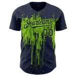 Maillot de baseball Art Dripping Design personnalisé vert motif baseball bleu marine 3D néon authentique éclaboussures