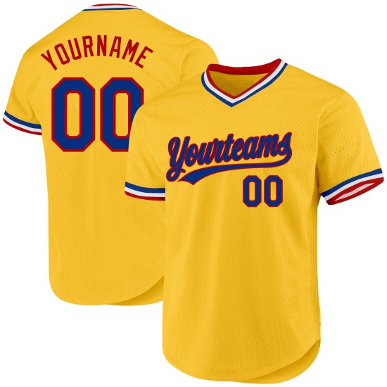 Maillot de baseball authentique Throwback Royal-Red Custom Gold