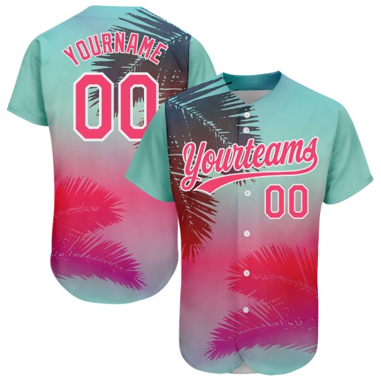 Maillot motif palmier personnalisé design néon baseball 3D aqua authentique hawaïen rose-blanc feuilles Maillot motif palmier personnalisé design néon baseball 3D aqua authentique hawaïen rose-blanc feuilles