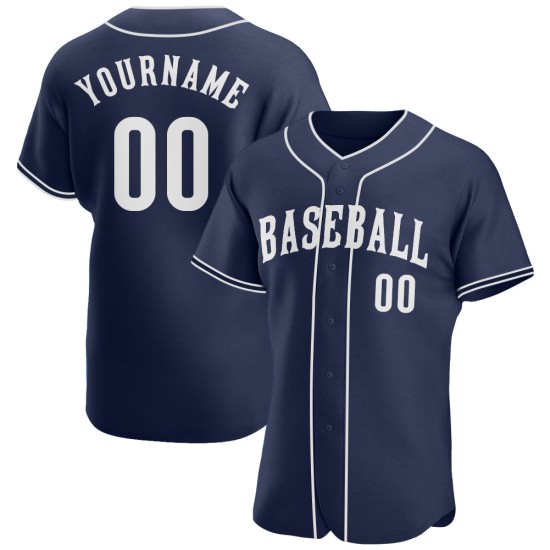 Maillot de baseball authentique personnalisé blanc bleu marine Maillot de baseball authentique personnalisé blanc bleu marine