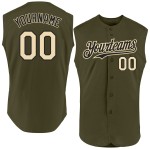 Maillot de baseball personnalisé sans manches crème-noir olive authentique Salute Maillot de baseball personnalisé sans manches crème-noir olive authentique Salute