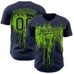 Maillot de baseball Art Dripping Design personnalisé vert motif baseball bleu marine 3D néon authentique éclaboussures
