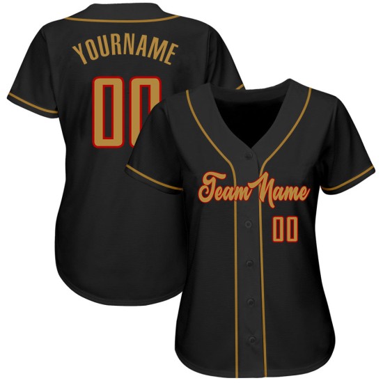 Maillot de baseball personnalisé or-rouge ancien authentique noir Maillot de baseball personnalisé or-rouge ancien authentique noir
