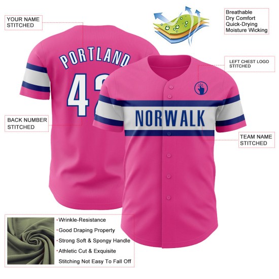 Maillot de baseball rose authentique blanc-royal personnalisé Maillot de baseball rose authentique blanc-royal personnalisé