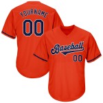 Maillot de baseball authentique rétro bleu marine, blanc, orange, jersey côtelé, personnalisé