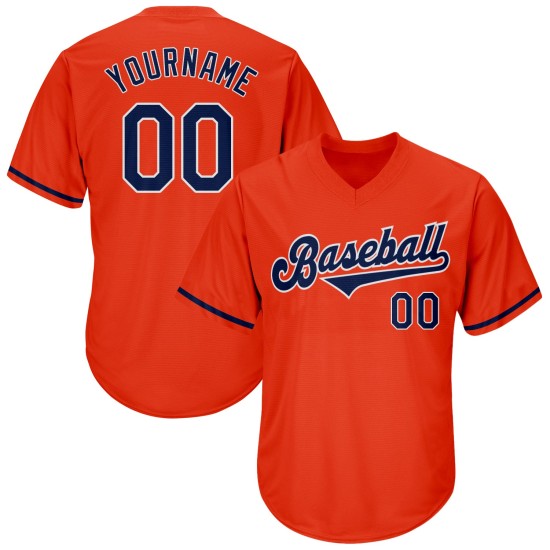 Maillot de baseball authentique rétro bleu marine, blanc, orange, jersey côtelé, personnalisé