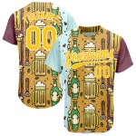 Maillot de baseball 3D personnalisé pour festival, blanc, motif bière authentique, jaune Maillot de baseball 3D personnalisé pour festival, blanc, motif bière authentique, jaune