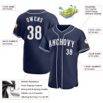 Maillot de baseball authentique personnalisé blanc bleu marine Maillot de baseball authentique personnalisé blanc bleu marine