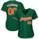 Maillot de baseball personnalisé Kelly à fines rayures orange-blanc authentique blanc vert Maillot de baseball personnalisé Kelly à fines rayures orange-blanc authentique blanc vert