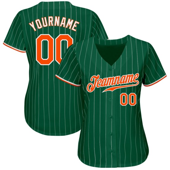 Maillot de baseball personnalisé Kelly à fines rayures orange-blanc authentique blanc vert Maillot de baseball personnalisé Kelly à fines rayures orange-blanc authentique blanc vert