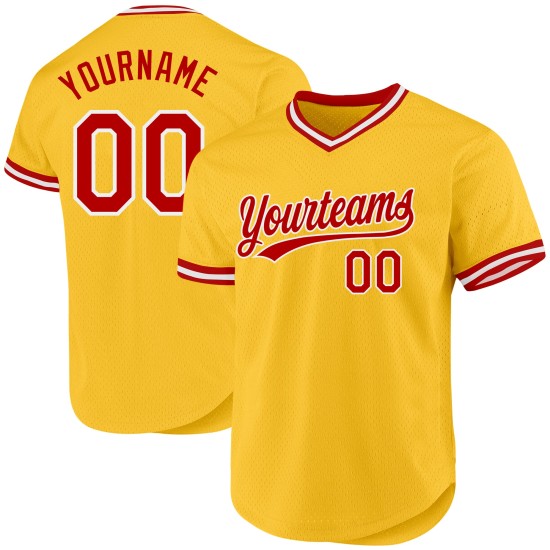 Maillot de baseball authentique personnalisé rouge-blanc-or Maillot de baseball authentique personnalisé rouge-blanc-or