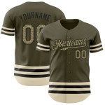Maillot authentique de Baseball Service pour saluer le camouflage olive personnalisé noir-crème Maillot authentique de Baseball Service pour saluer le camouflage olive personnalisé noir-crème