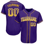 Maillot de baseball personnalisé violet doré et blanc, authentique et tendance