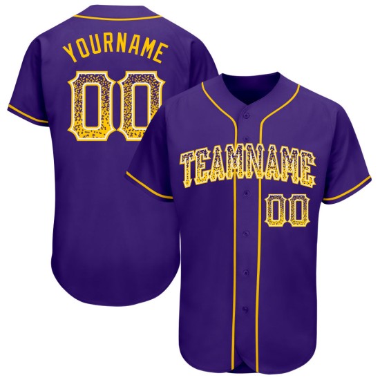 Maillot de baseball personnalisé violet doré et blanc, authentique et tendance