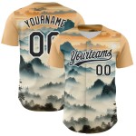 Conception Paysage Blanc Motif Noir Jersey 3D Montagnes Baseball Authentique Personnalisé Conception Paysage Blanc Motif Noir Jersey 3D Montagnes Baseball Authentique Personnalisé