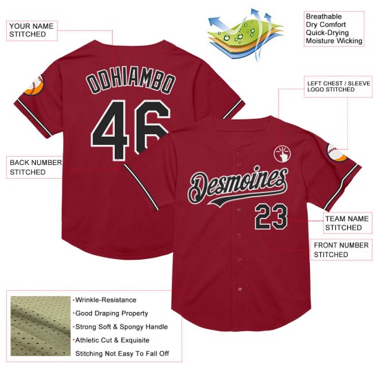 Maillot de baseball authentique en maille rétro noir-blanc bordeaux personnalisé Maillot de baseball authentique en maille rétro noir-blanc bordeaux personnalisé
