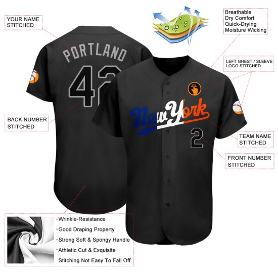Maillot de baseball noir fendu personnalisé authentique noir-orange Maillot de baseball noir fendu personnalisé authentique noir-orange