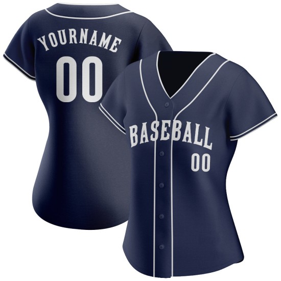 Maillot de baseball authentique personnalisé blanc bleu marine Maillot de baseball authentique personnalisé blanc bleu marine