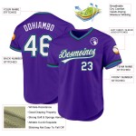 Maillot de baseball violet rétro personnalisé noir-bleu sarcelle authentique Maillot de baseball violet rétro personnalisé noir-bleu sarcelle authentique