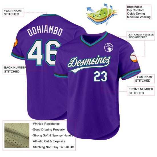 Maillot de baseball violet rétro personnalisé noir-bleu sarcelle authentique Maillot de baseball violet rétro personnalisé noir-bleu sarcelle authentique