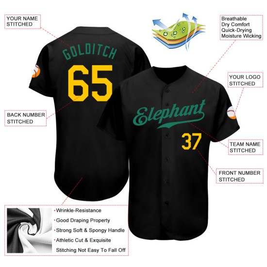 Maillot de baseball Gold-Kelly authentique personnalisé vert noir Maillot de baseball Gold-Kelly authentique personnalisé vert noir
