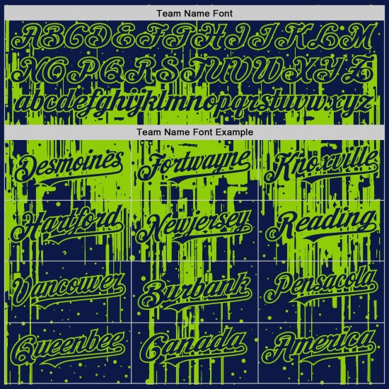 Maillot de baseball Art Dripping Design personnalisé vert motif baseball bleu marine 3D néon authentique éclaboussures