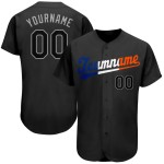 Maillot de baseball noir fendu personnalisé authentique noir-orange Maillot de baseball noir fendu personnalisé authentique noir-orange