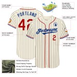 Maillot de baseball authentique à rayures rouges, noires et blanches, crème personnalisée Maillot de baseball authentique à rayures rouges, noires et blanches, crème personnalisée