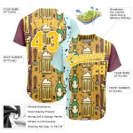 Maillot de baseball 3D personnalisé pour festival, blanc, motif bière authentique, jaune Maillot de baseball 3D personnalisé pour festival, blanc, motif bière authentique, jaune